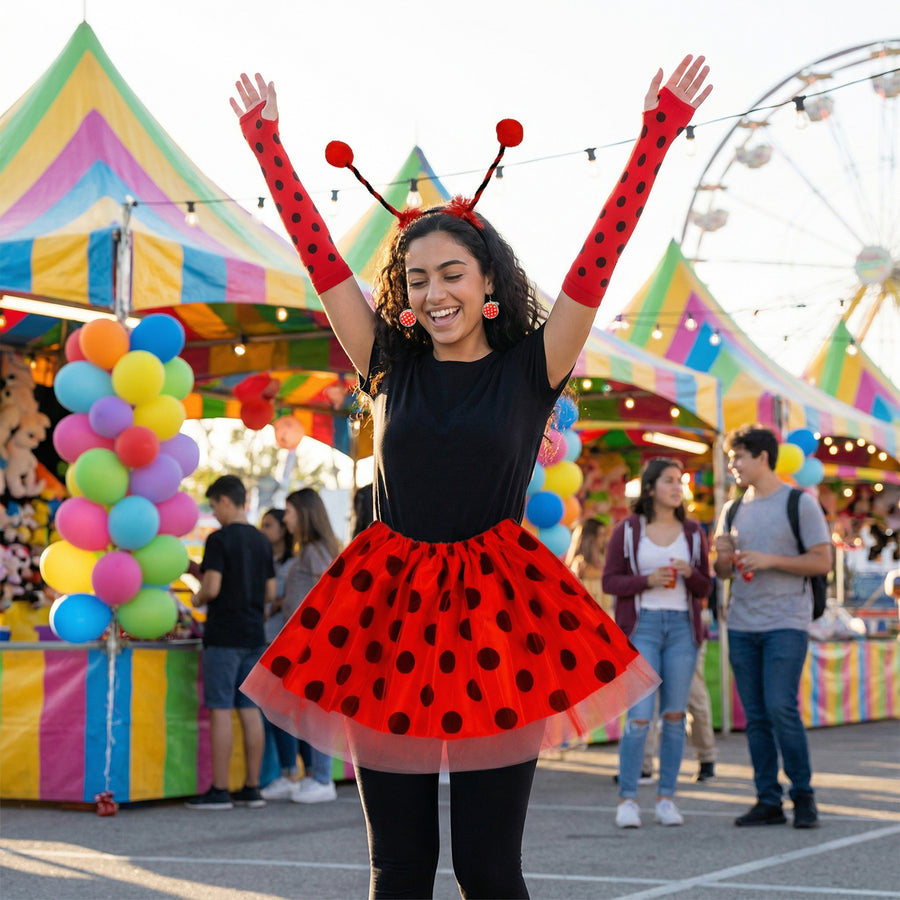 Ladybug Costume Set With Tulle Skirt & Accessories