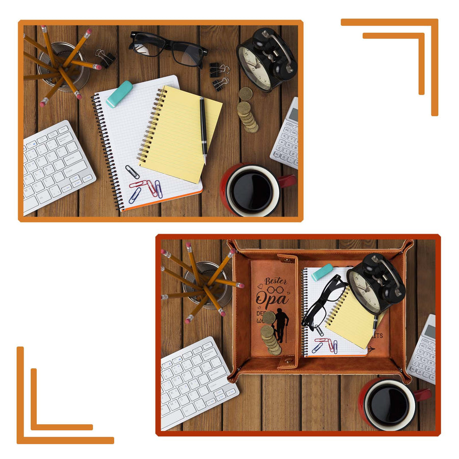 Stylish Leather Tray With Key Holder - OPA Design Dark Brown