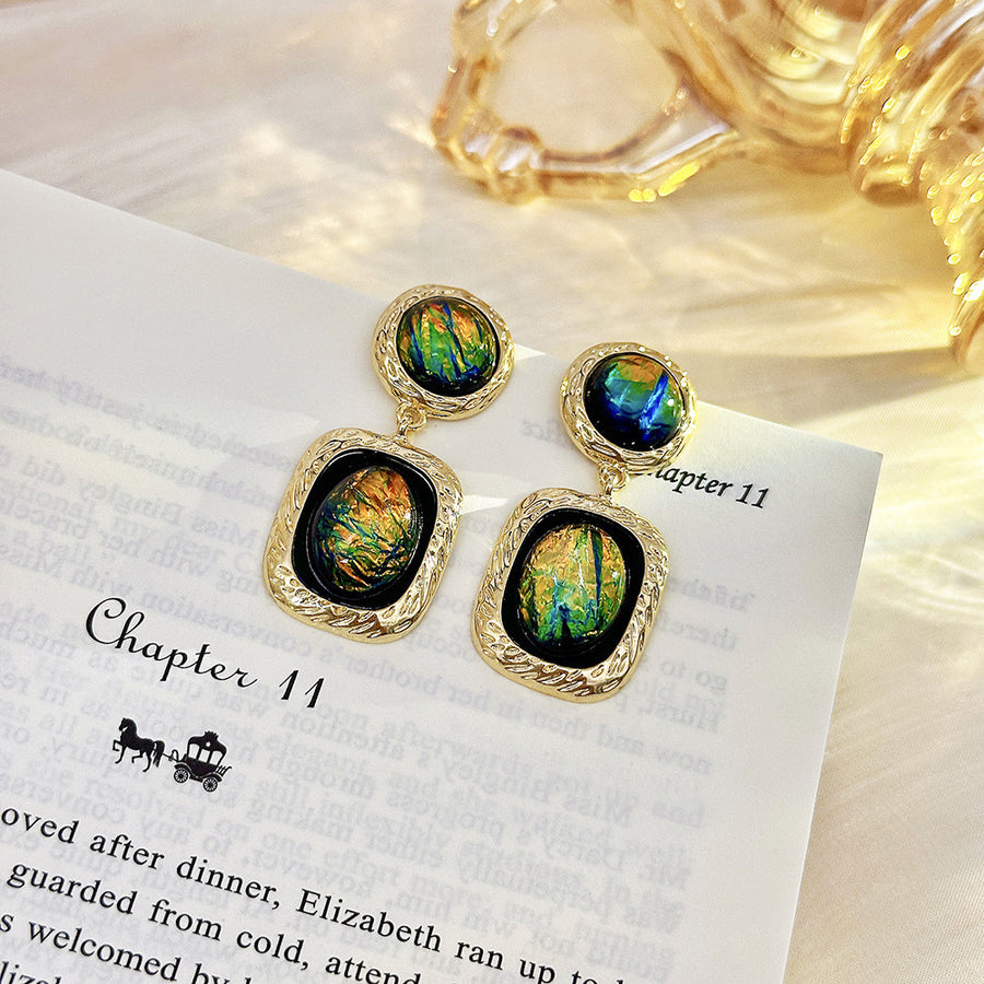 Retro Floral Enamel Stud Earrings - Elegant Ear Jewelry