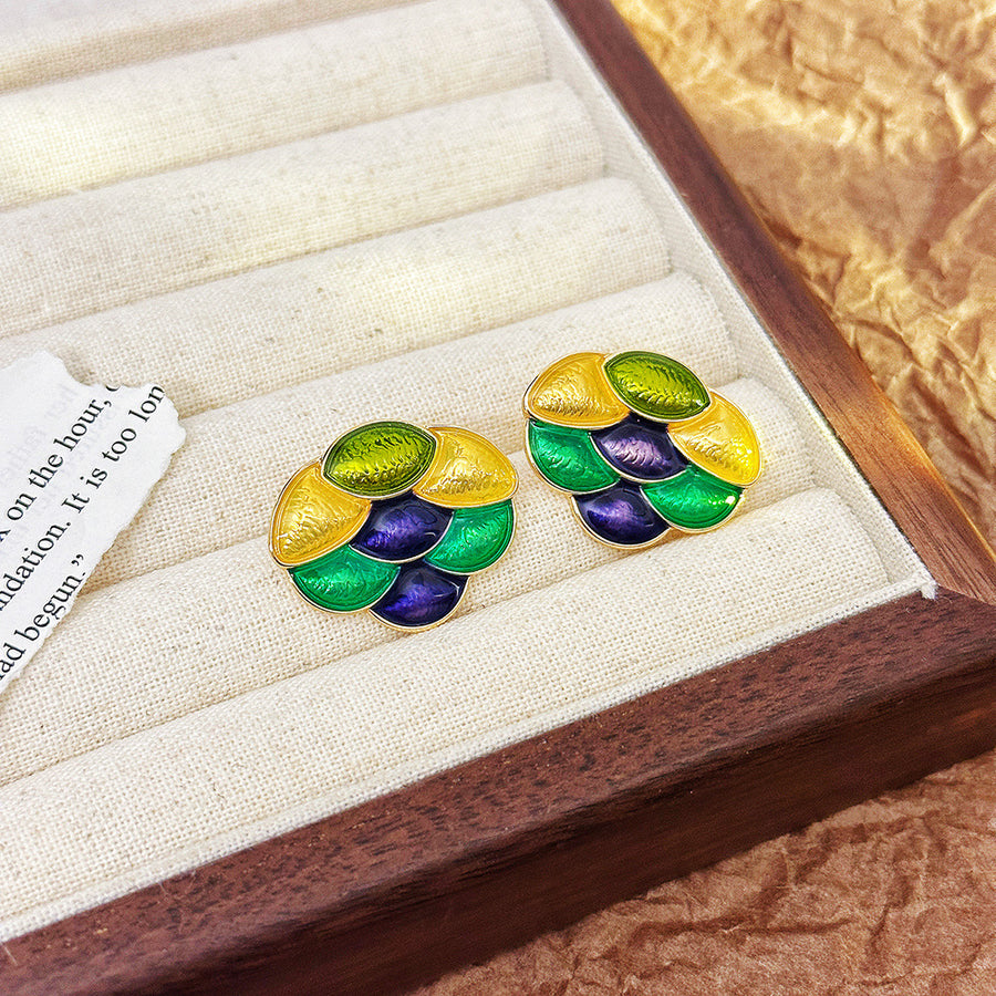 Vintage Enamel Stud Earrings - Elegant Flower Jewelry