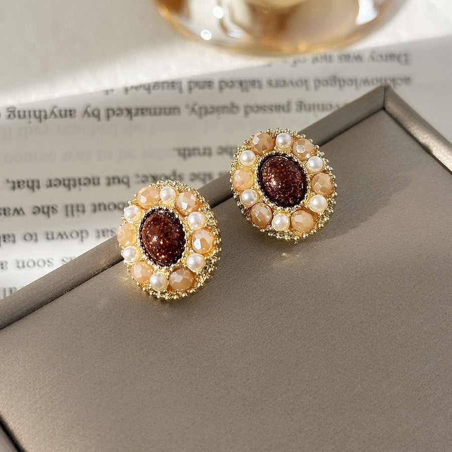 Vintage Enamel Stud Earrings - Elegant Flower Jewelry