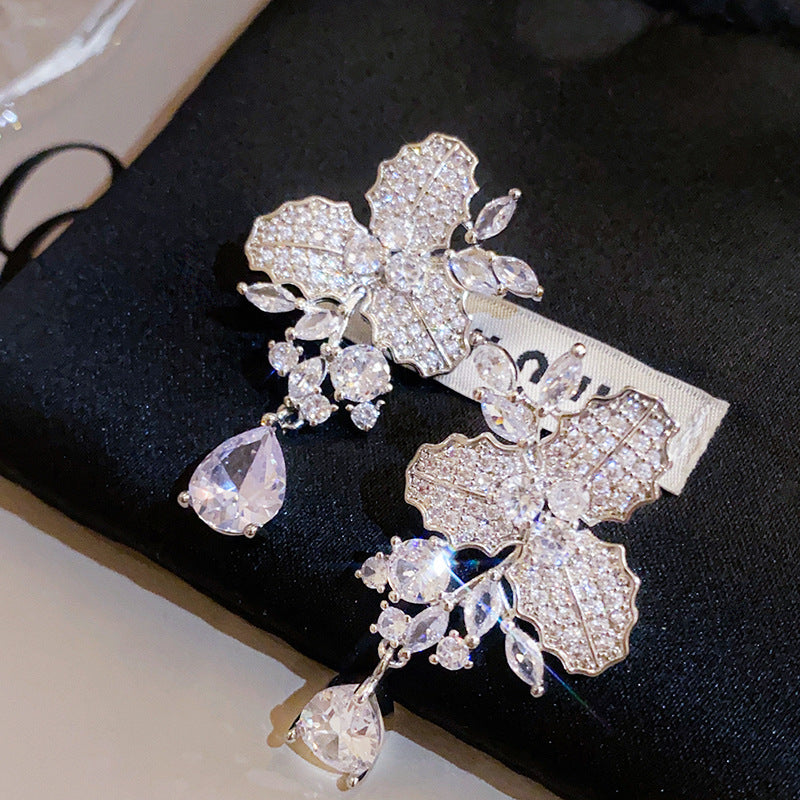 Clear Zircon Butterfly Flower Stud Earrings for Women
