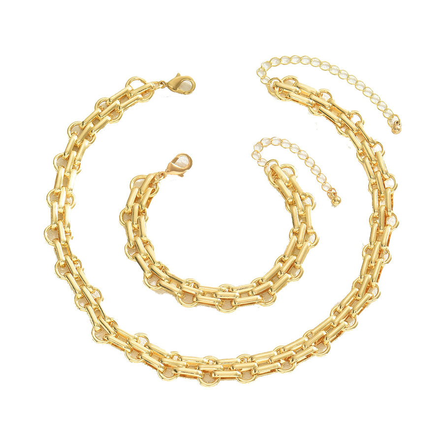 Unique Metal Design Jewelry Set for Women - Beaded Bracelet & Necklace