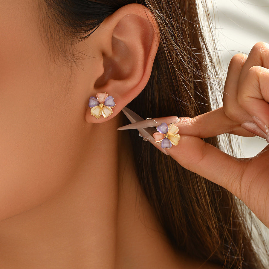 Geometric Colorful Petal Cubic Zirconia Stud Earrings