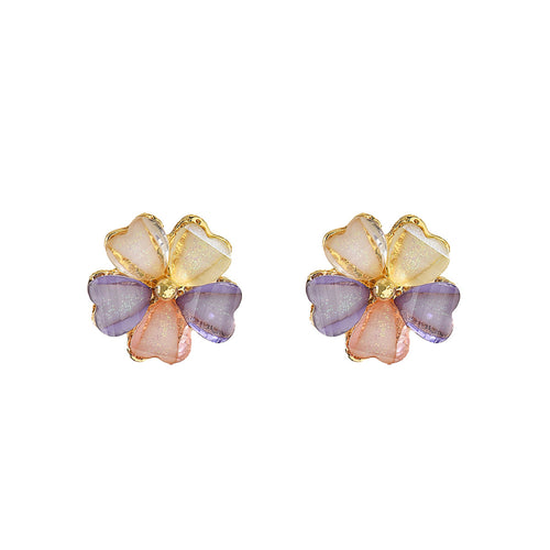 Geometric Colorful Petal Cubic Zirconia Stud Earrings