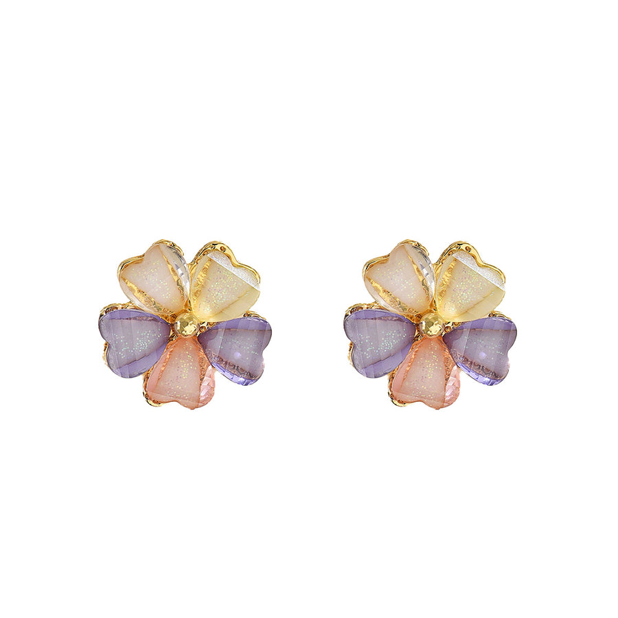 Geometric Colorful Petal Cubic Zirconia Stud Earrings