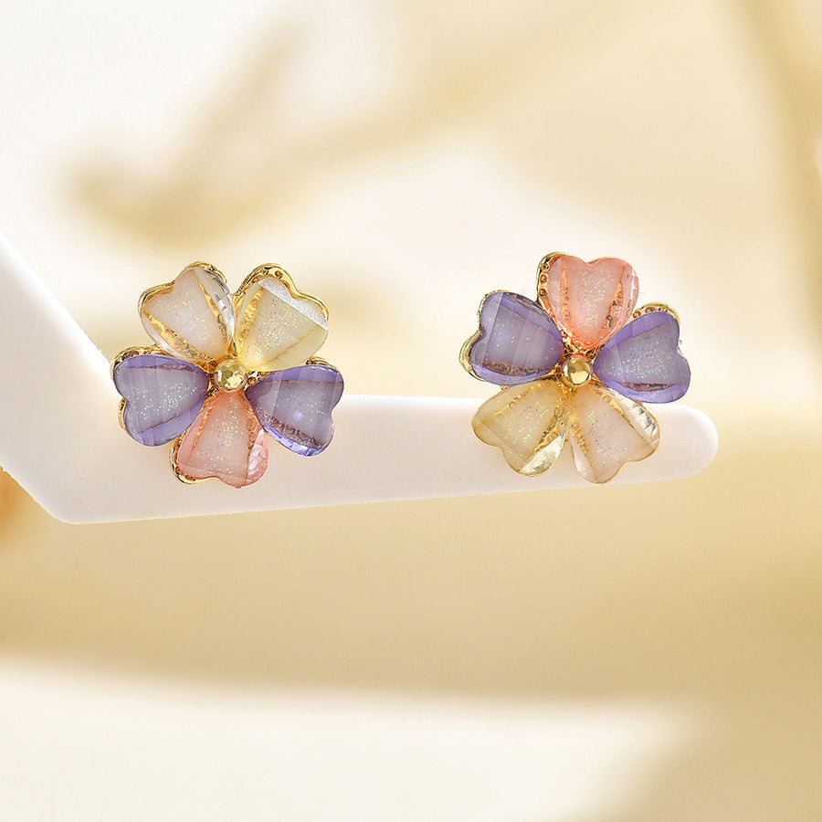Geometric Colorful Petal Cubic Zirconia Stud Earrings