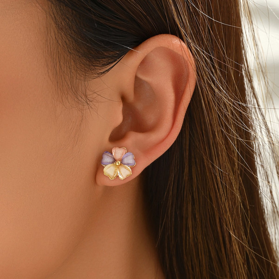 Geometric Colorful Petal Cubic Zirconia Stud Earrings