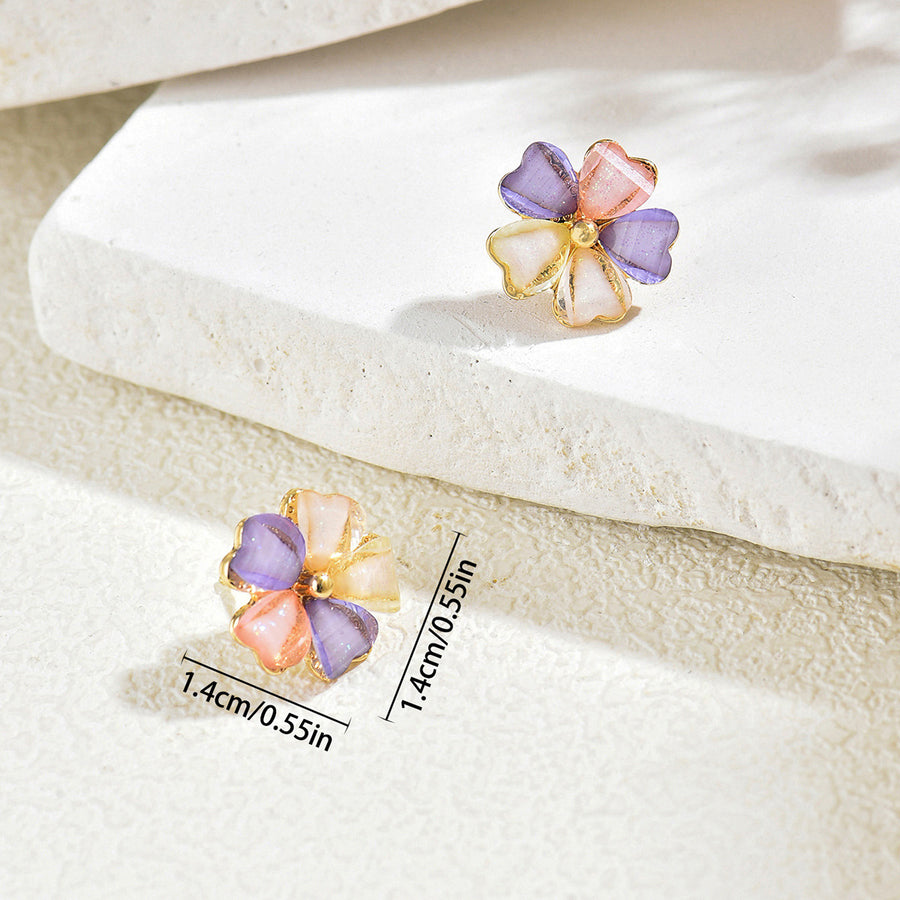 Geometric Colorful Petal Cubic Zirconia Stud Earrings