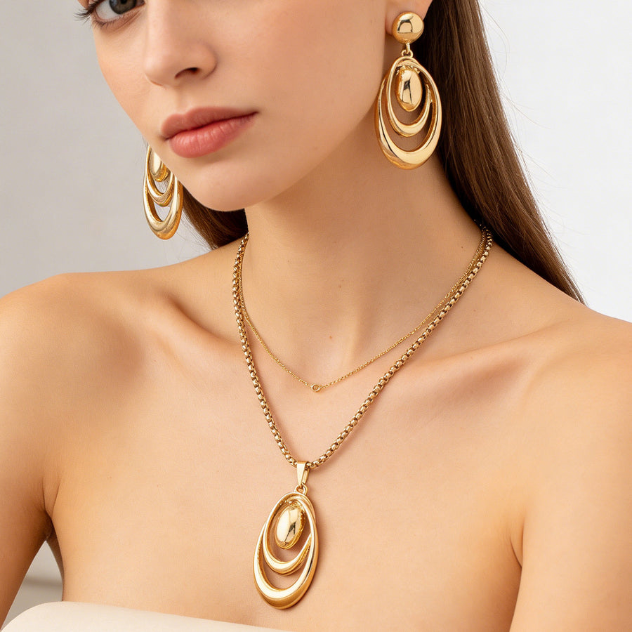 Magic Circle Geometric Jewelry Set for Women - Necklace & Earrings