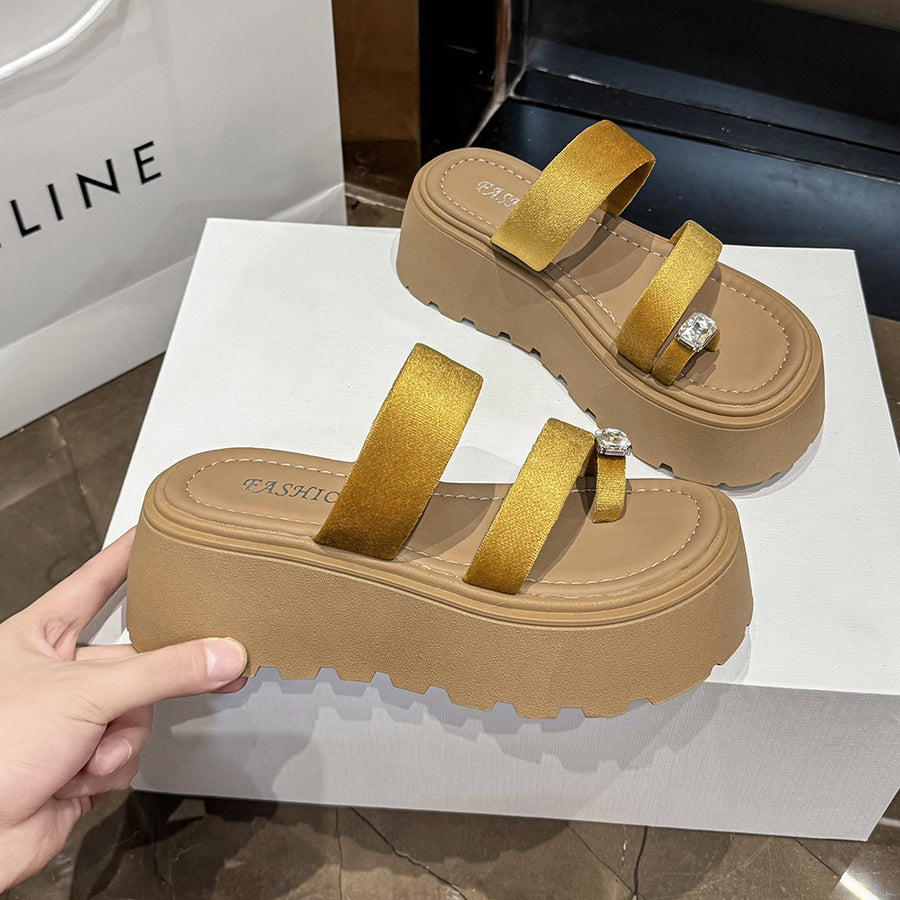 2026 Summer French Rhinestone Platform Slide Sandals