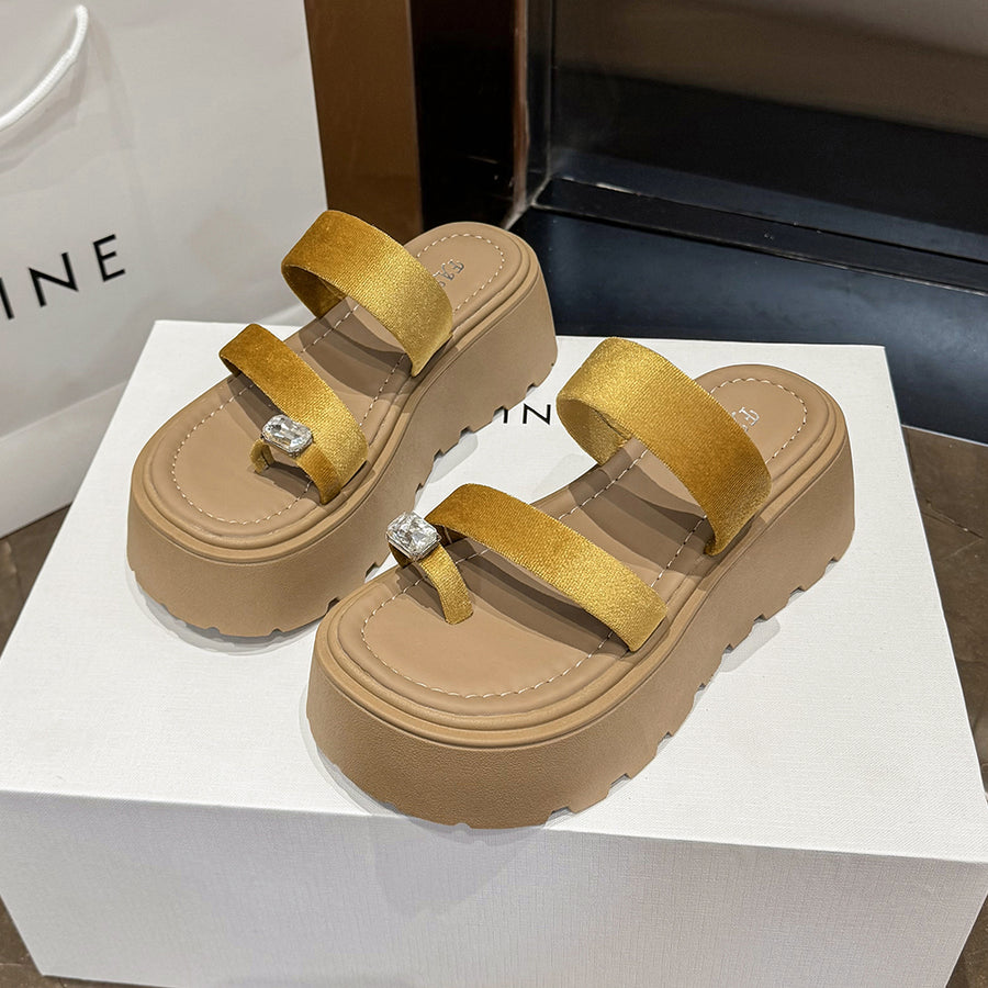 2026 Summer French Rhinestone Platform Slide Sandals