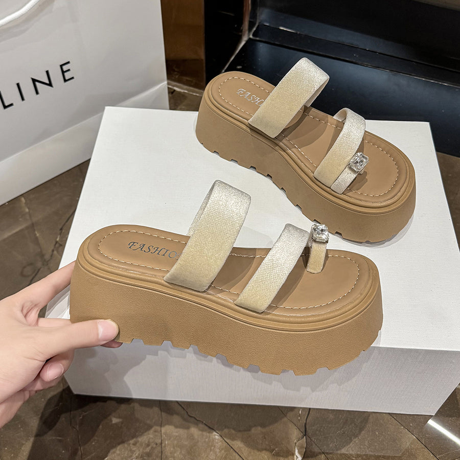 2026 Summer French Rhinestone Platform Slide Sandals