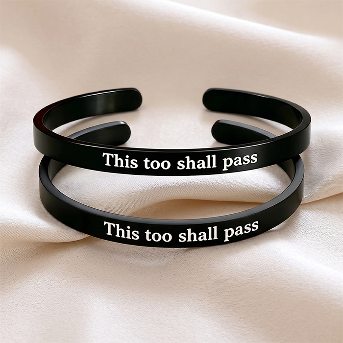 Inspirational Mantra Cuff Bracelet - This Too Shall Pass