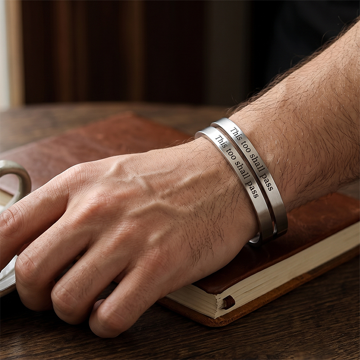 Inspirational Mantra Cuff Bracelet - This Too Shall Pass