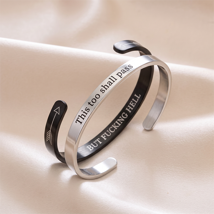 Inspirational Mantra Cuff Bracelet - This Too Shall Pass