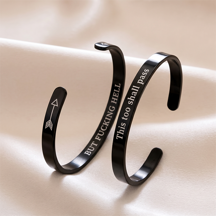 Inspirational Mantra Cuff Bracelet - This Too Shall Pass