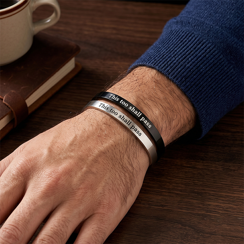 Inspirational Mantra Cuff Bracelet - This Too Shall Pass