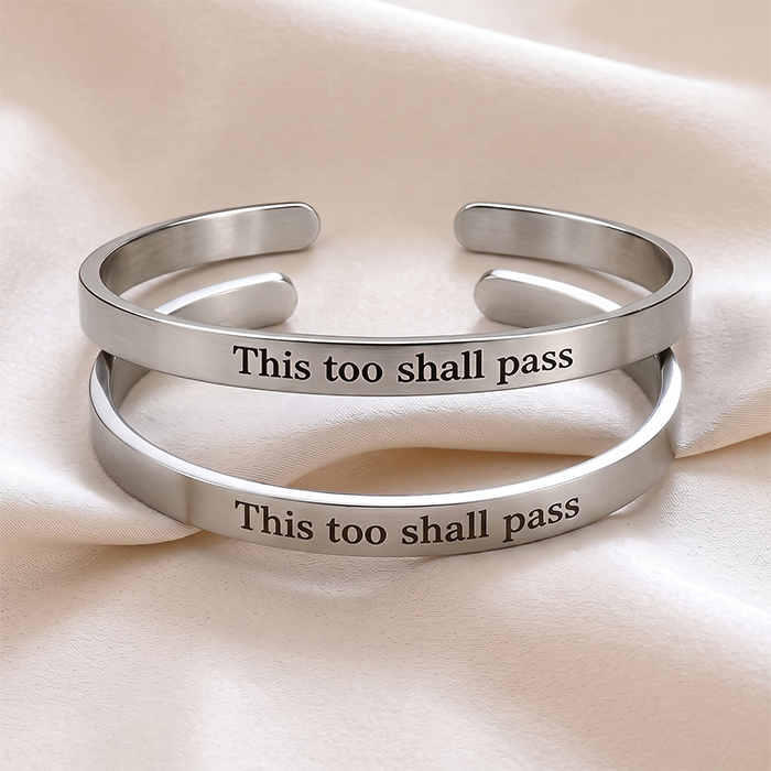 Inspirational Mantra Cuff Bracelet - This Too Shall Pass