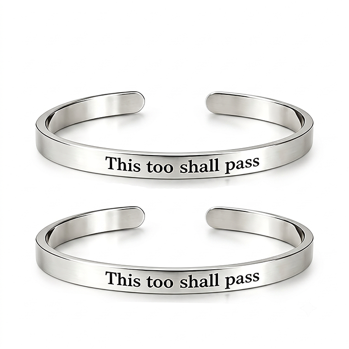 Inspirational Mantra Cuff Bracelet - This Too Shall Pass