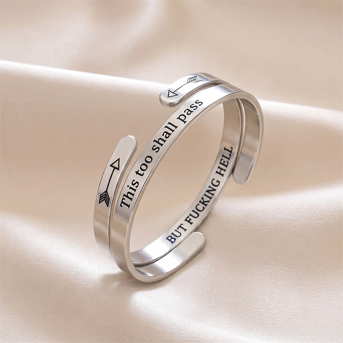 Inspirational Mantra Cuff Bracelet - This Too Shall Pass