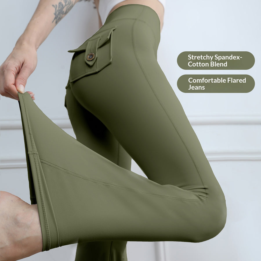 Women's High-Waisted Cargo Pocket Leggings for Autumn & Winter