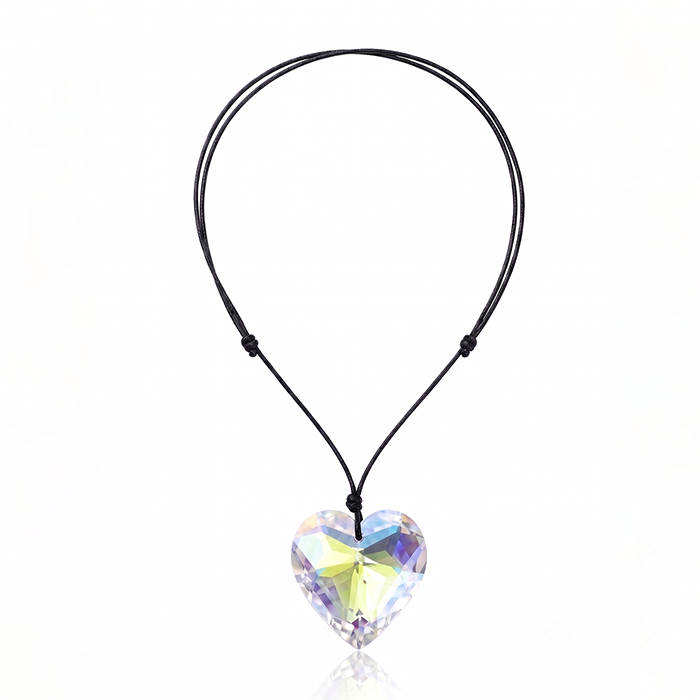 Iridescent Heart Cut Glass Pendant Choker Necklace