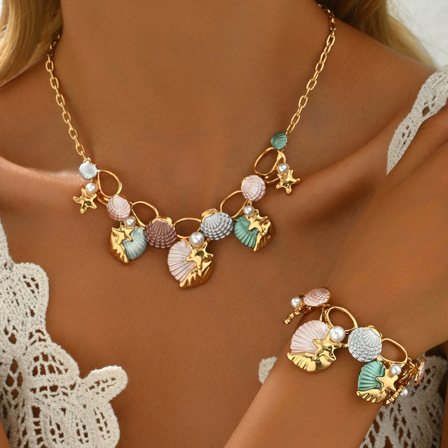 Geometric Starfish & Shell Jewelry Set - Ocean Style
