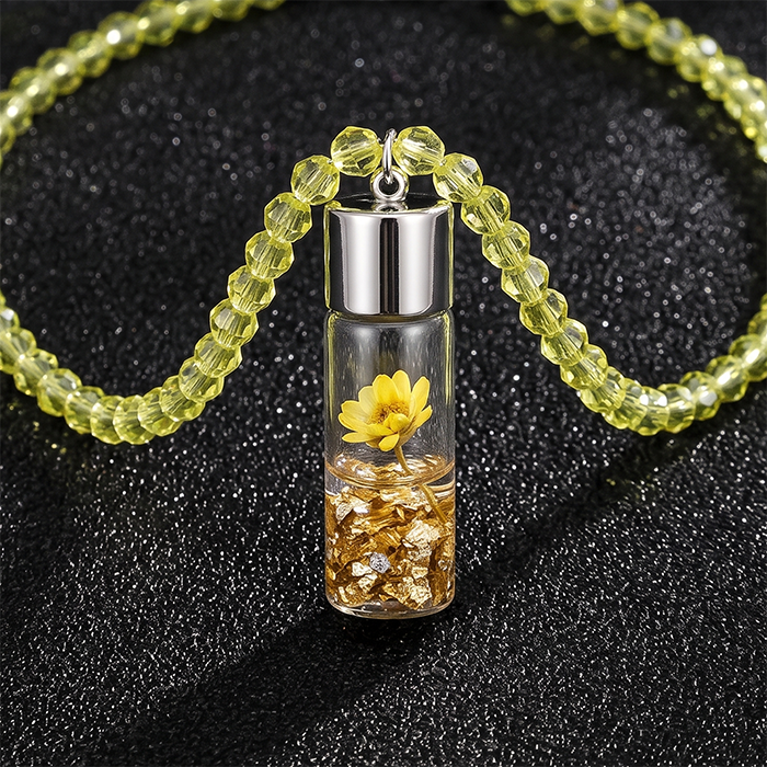 Colorful Floral Vial Pendant Choker Necklace - Trendy Resin Bead