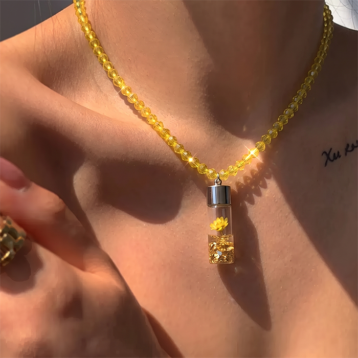 Colorful Floral Vial Pendant Choker Necklace - Trendy Resin Bead