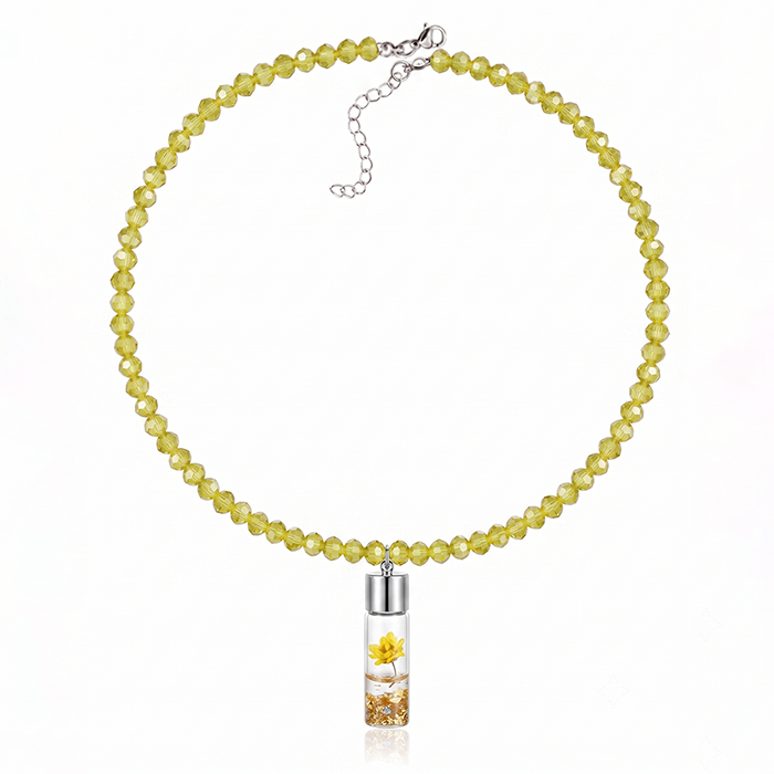 Colorful Floral Vial Pendant Choker Necklace - Trendy Resin Bead