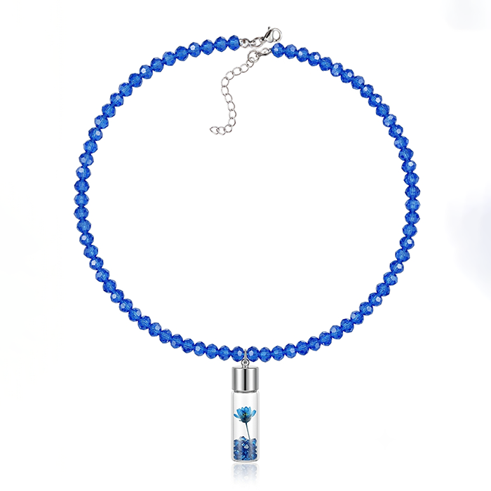 Colorful Floral Vial Pendant Choker Necklace - Trendy Resin Bead