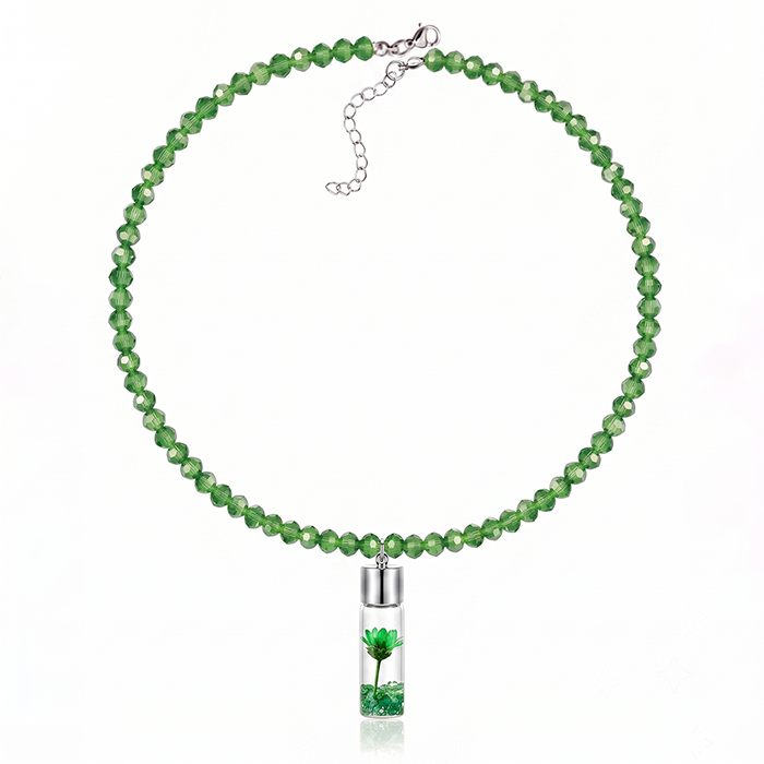 Colorful Floral Vial Pendant Choker Necklace - Trendy Resin Bead