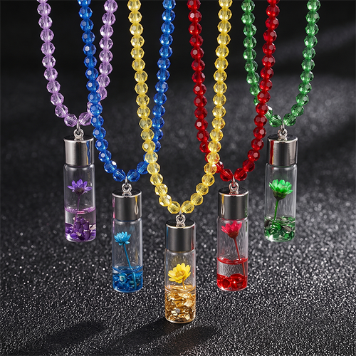 Colorful Floral Vial Pendant Choker Necklace - Trendy Resin Bead
