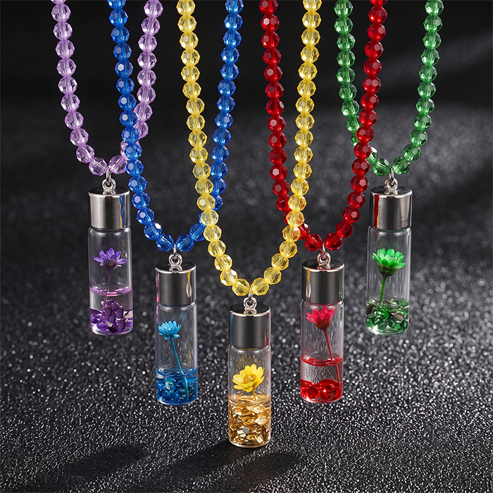 Colorful Floral Vial Pendant Choker Necklace - Trendy Resin Bead