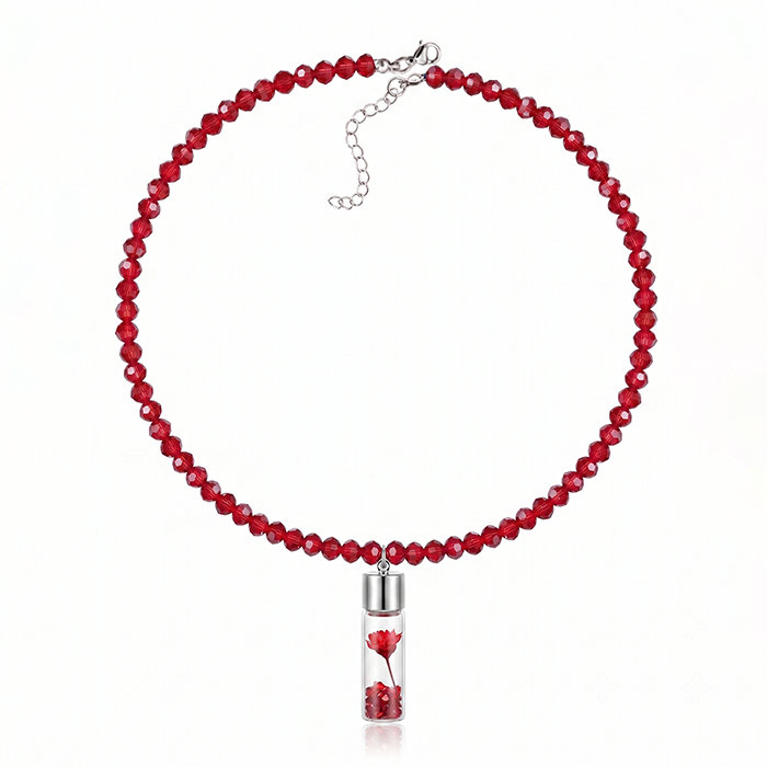 Colorful Floral Vial Pendant Choker Necklace - Trendy Resin Bead