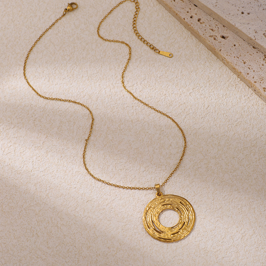 Stainless Steel Geometric Disc Pendant Necklace - Trendy Accessory
