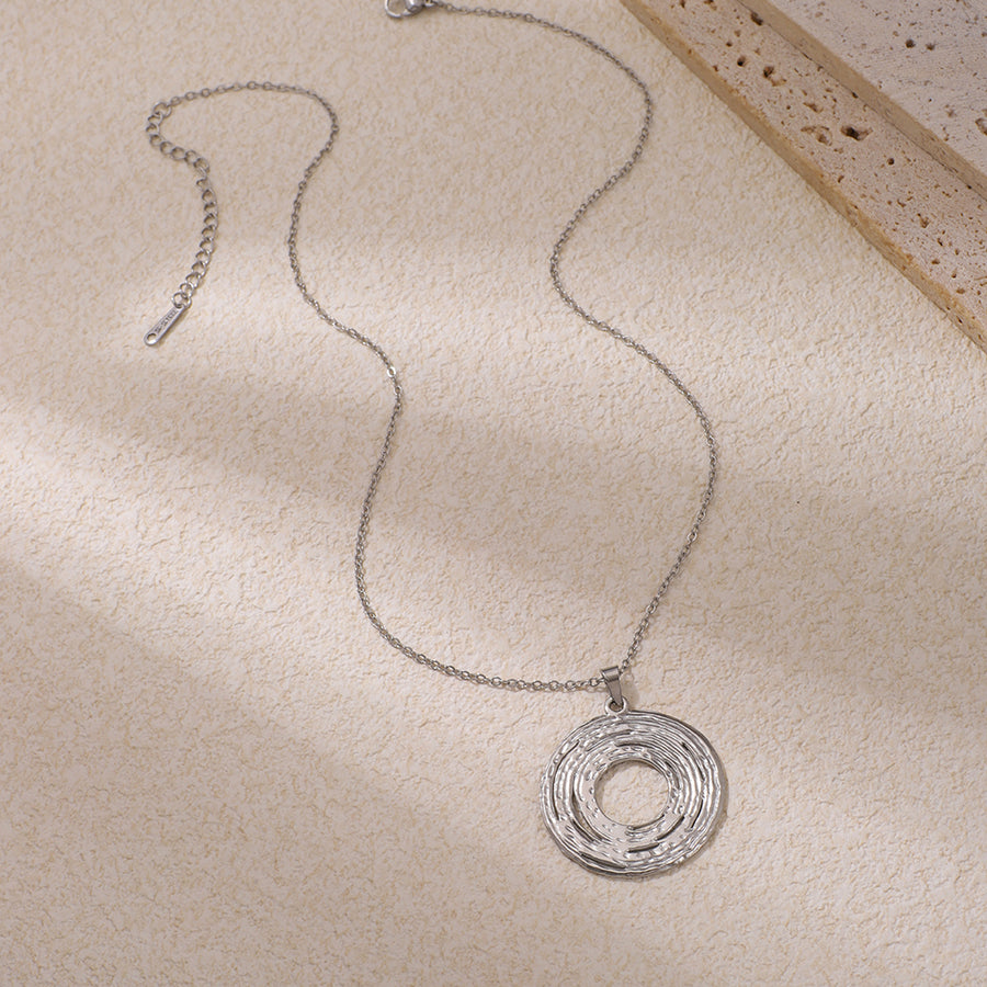 Stainless Steel Geometric Disc Pendant Necklace - Trendy Accessory