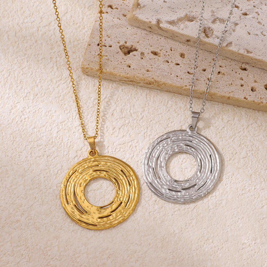 Stainless Steel Geometric Disc Pendant Necklace - Trendy Accessory