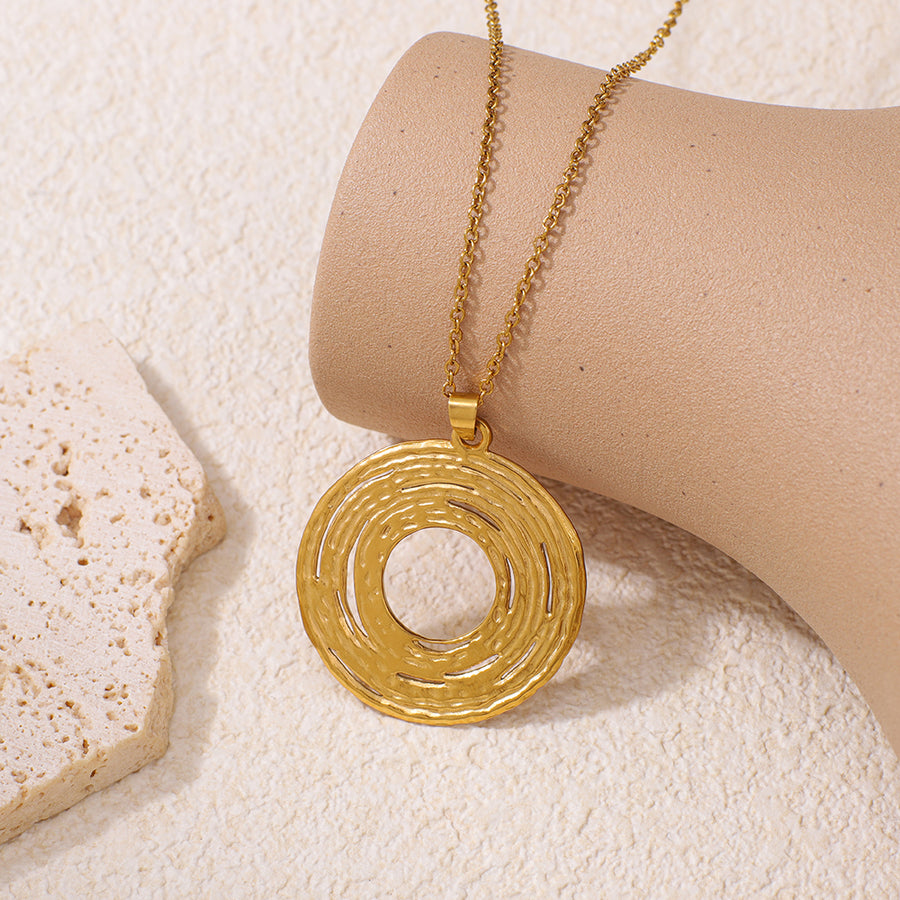Stainless Steel Geometric Disc Pendant Necklace - Trendy Accessory