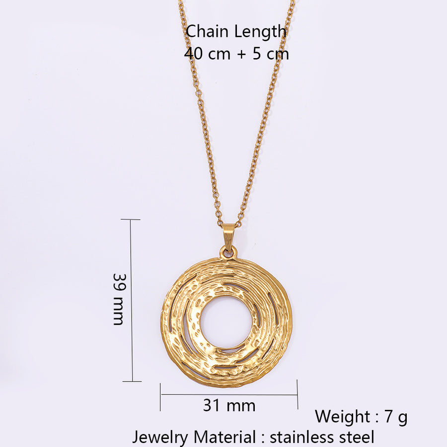 Stainless Steel Geometric Disc Pendant Necklace - Trendy Accessory