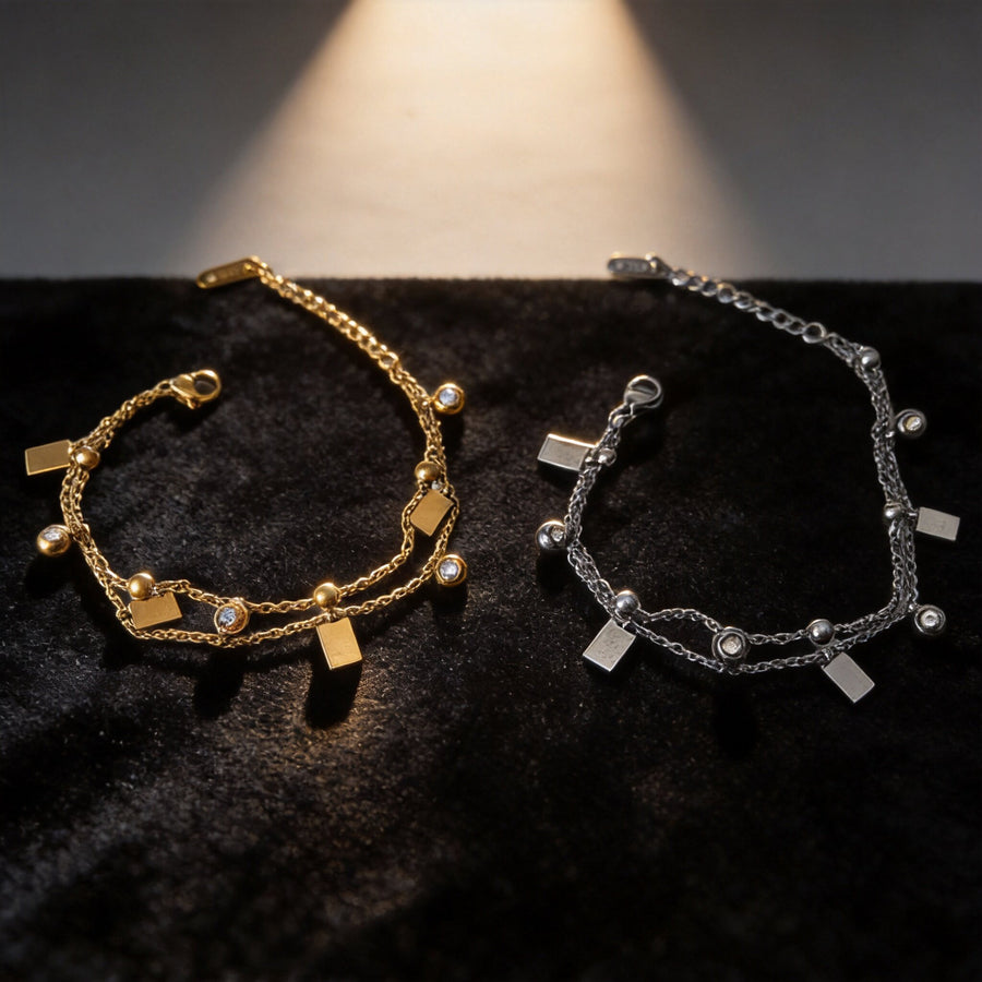 Double-layer Stacked Stainless Steel Diamond-encrusted Bracelet