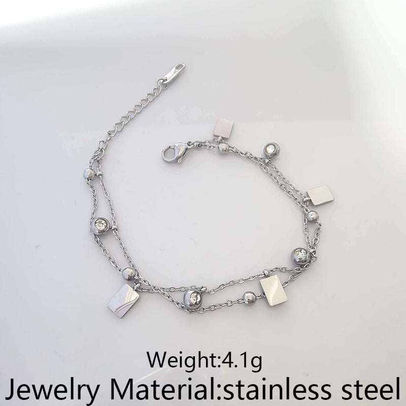 Double-layer Stacked Stainless Steel Diamond-encrusted Bracelet