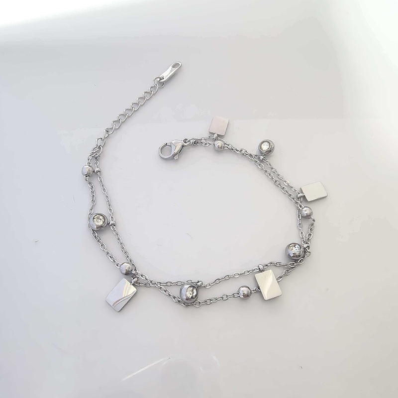 Double-layer Stacked Stainless Steel Diamond-encrusted Bracelet