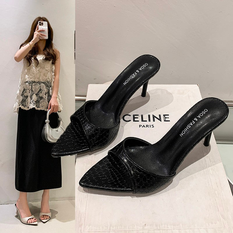 2026 New Patent Leather High Heel Slide Sandals for Women