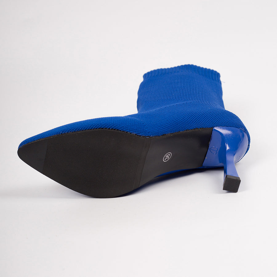 2026 Klein Blue Stretch Knit Sock Ankle Boots for Women