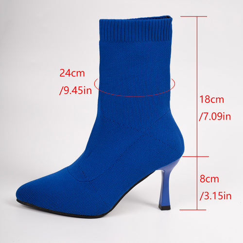 2026 Klein Blue Stretch Knit Sock Ankle Boots for Women