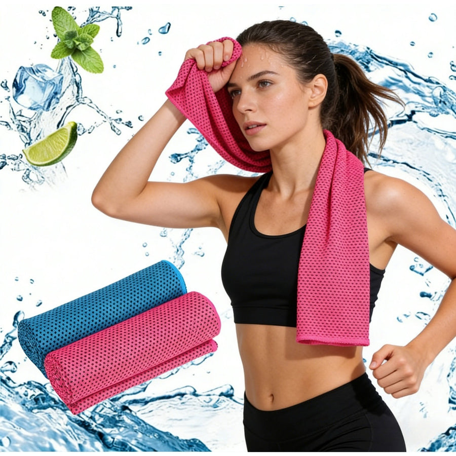 Set Of 2 Cooling Towels - Sky Blue & Magenta for Yoga