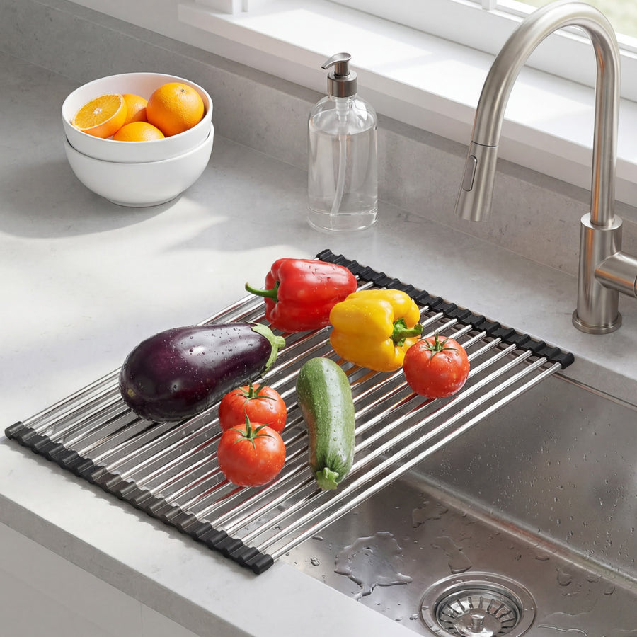 Stainless Steel Draining Rack - Black Makeup Tray for Kitchen