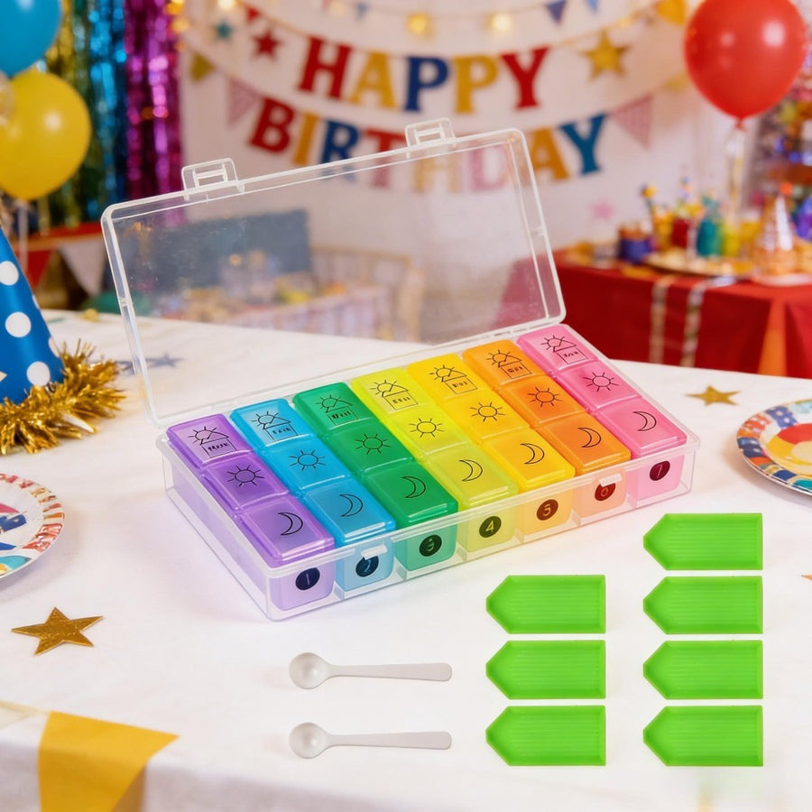 7-Day Pill Box Organizer with 3 Compartments for Accessories
